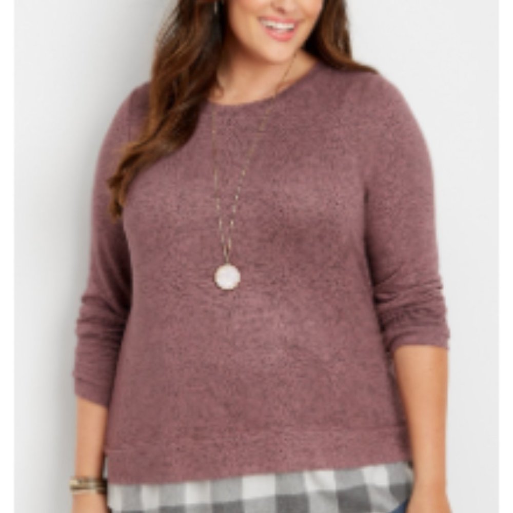 Plaid Lace-up Back Pullover 3x